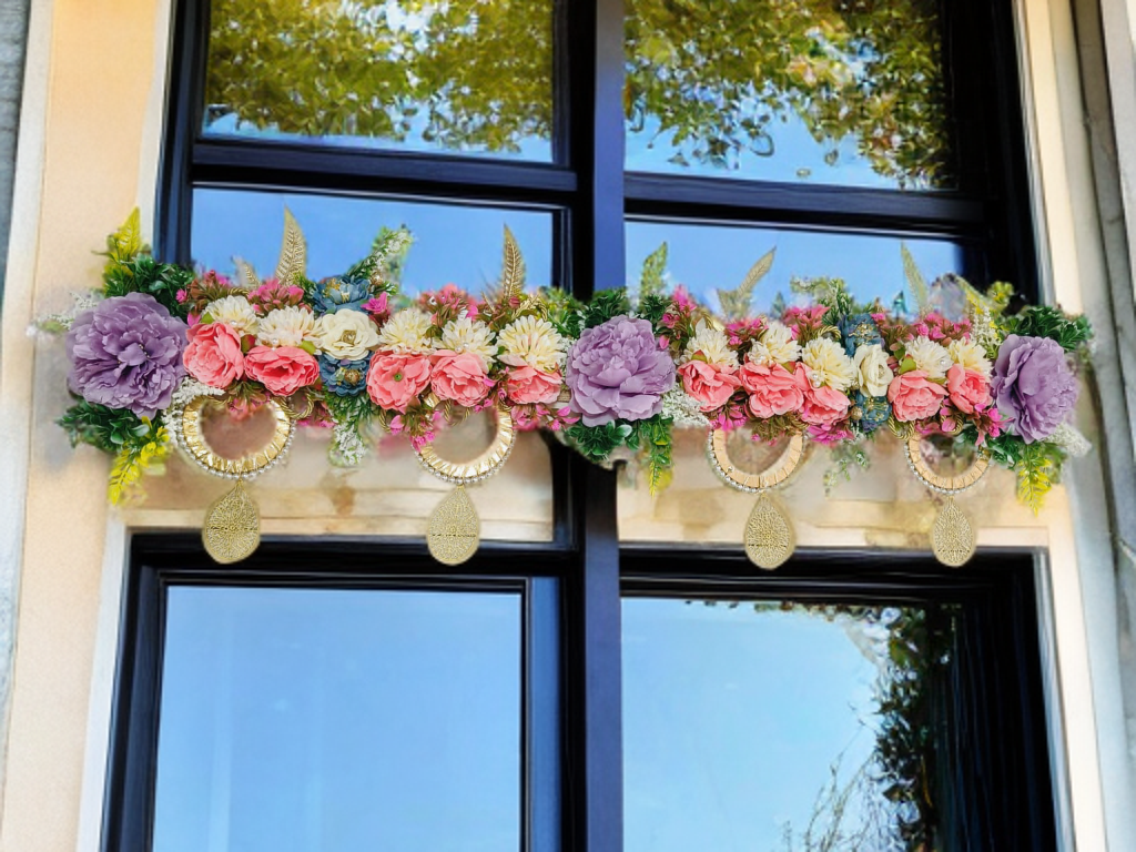 Floral Toran with Golden rings and metal accessories